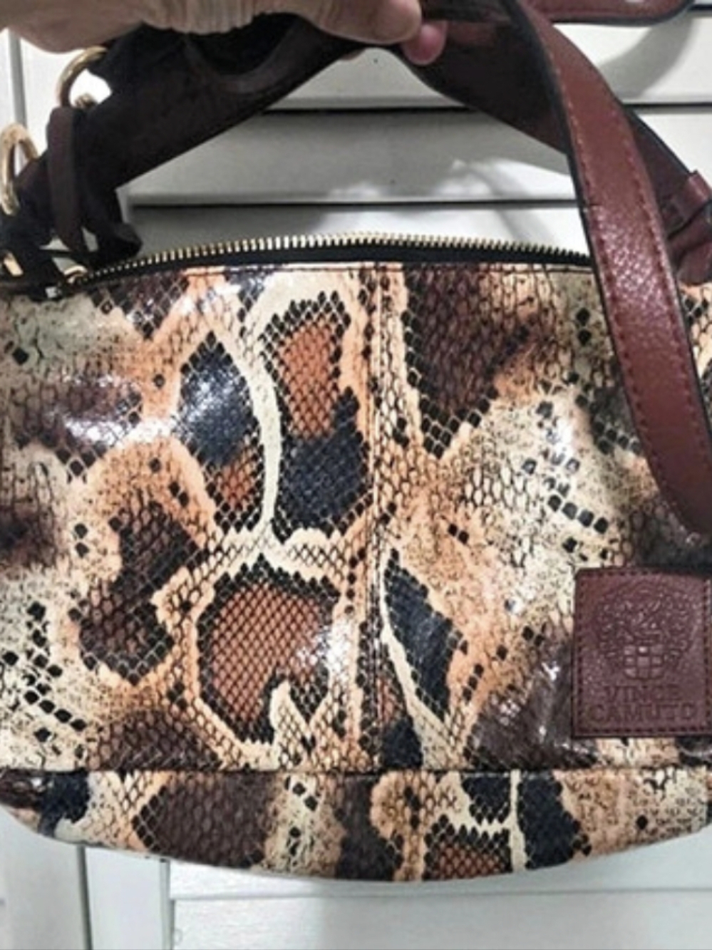 Vince Camuto VC-CORIN-GB Animal Print Leather Shoulder Bag in Brown